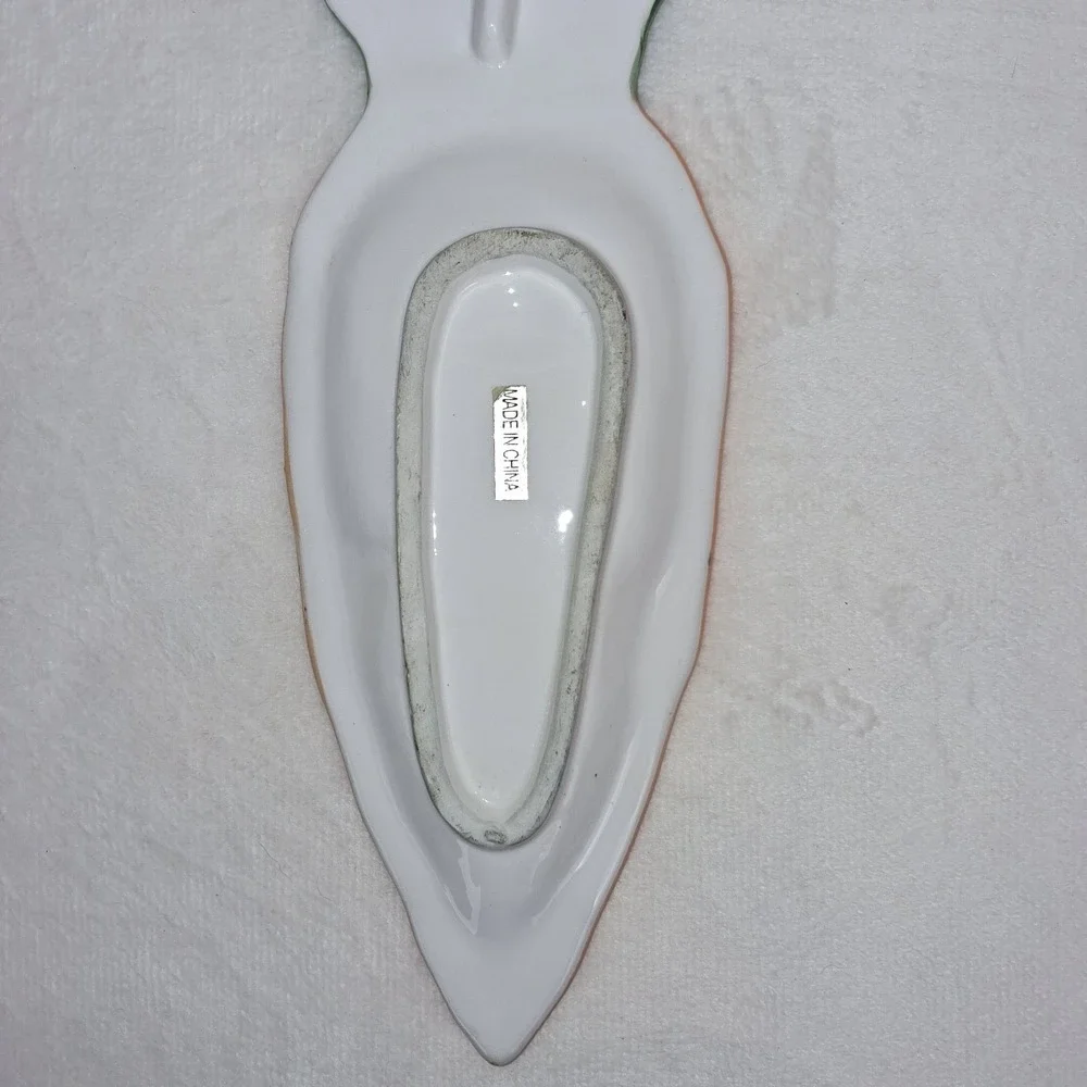 Vintage Anthropomorphic Happy Face Carrot Ceramic Spoon Rest Whimsical Veggie...
